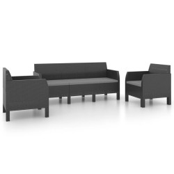 vidaXL Set de muebles jardín 3 piezas cojines PP ratán gris antracita
