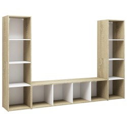 vidaXL Muebles TV 3 uds aglomerado blanco roble Sonoma 142,5x35x36,5cm
