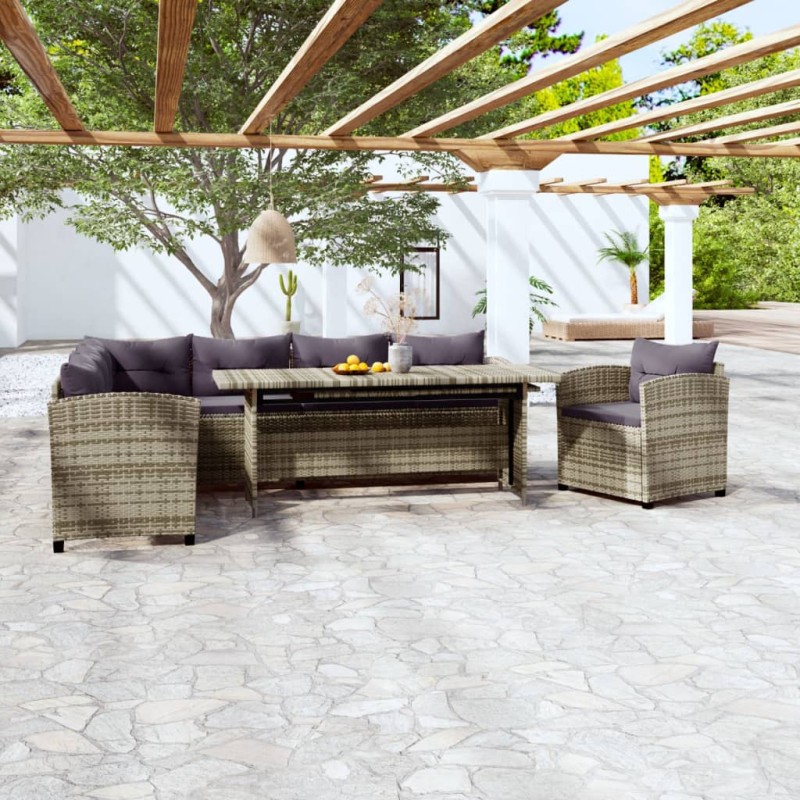 vidaXL Set de muebles de jardín 3 pzas y cojines ratán sintético gris vidaXL Set de muebles de jardín 3 pzas y cojines ratán sintético gris