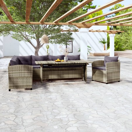 vidaXL Set de muebles de jardín 3 pzas y cojines ratán sintético gris