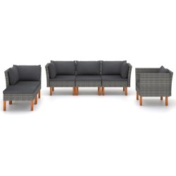 vidaXL Set de muebles de jardín 6 pzas ratán sintético eucalipto gris