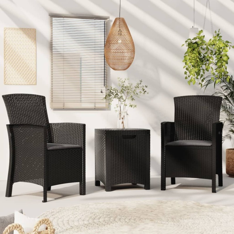 vidaXL Set de muebles de jardín 3 piezas y cojines ratán PP grafito vidaXL Set de muebles de jardín 3 piezas y cojines ratán PP grafito