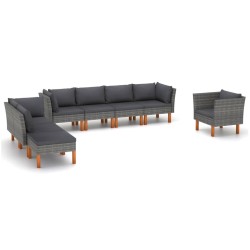 vidaXL Set de muebles de jardín 8 pzas ratán sintético eucalipto gris