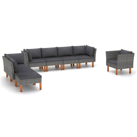 vidaXL Set de muebles de jardín 8 pzas ratán sintético eucalipto gris