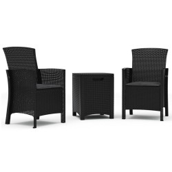 vidaXL Set de muebles de jardín 3 piezas y cojines ratán PP grafito