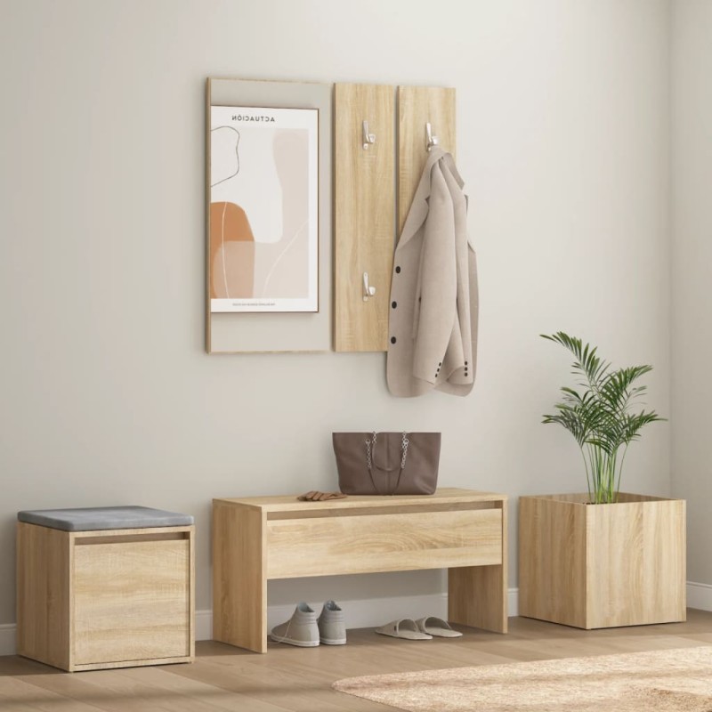 vidaXL Juego de muebles de recibidor madera contrachapada roble Sonoma vidaXL Juego de muebles de recibidor madera contrachapada roble Sonoma