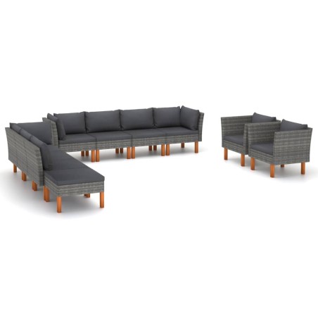 vidaXL Set de muebles de jardín 10 pzas ratán sintético eucalipto gris