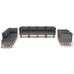 vidaXL Set de muebles de jardín 10 pzas ratán sintético eucalipto gris