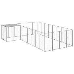 vidaXL Perrera plateada 10,89 m² acero  
