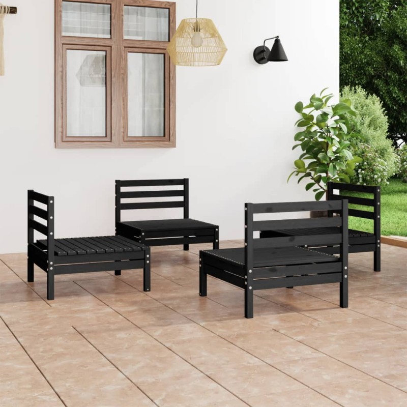 vidaXL Juego de muebles de jardín 4 pzas madera maciza de pino negro vidaXL Juego de muebles de jardín 4 pzas madera maciza de pino negro