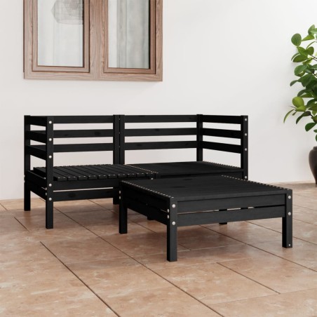 vidaXL Juego de muebles de jardín 3 pzas madera de pino maciza negro