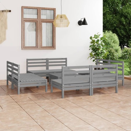vidaXL Juego de muebles de jardín 9 piezas madera maciza de pino gris