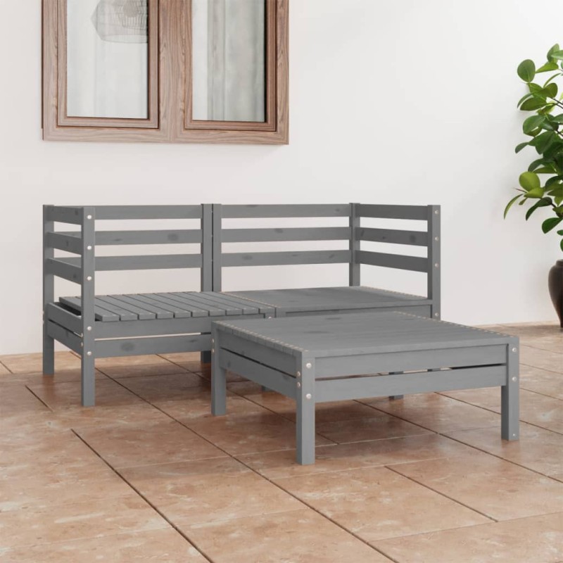 vidaXL Juego de muebles de jardín 3 piezas madera maciza de pino gris