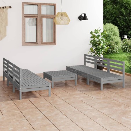 vidaXL Juego de muebles de jardín 7 piezas madera maciza de pino gris