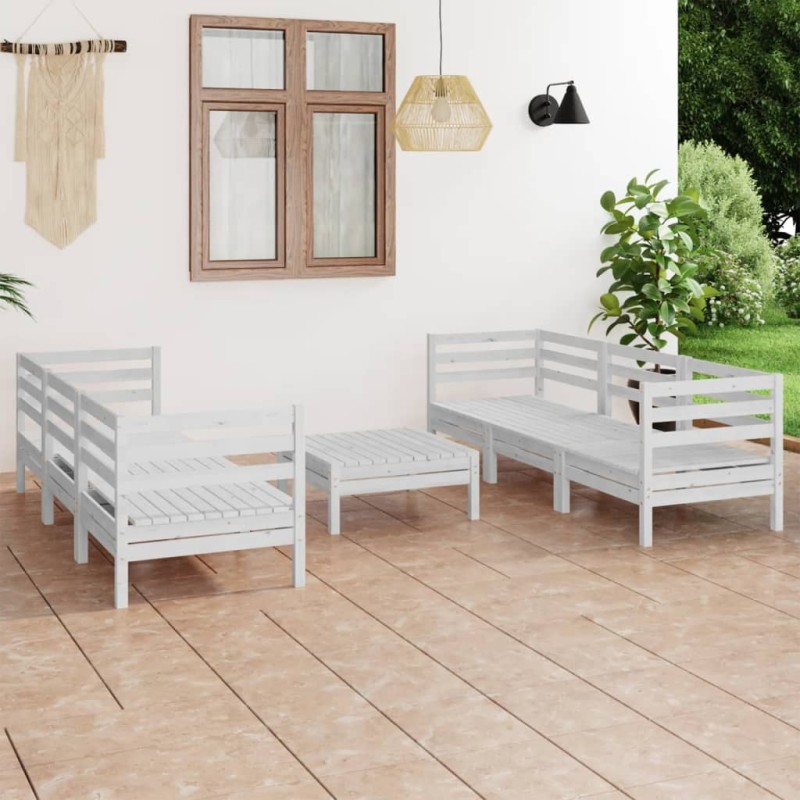 vidaXL Juego de muebles de jardín 7 piezas madera maciza pino blanco vidaXL Juego de muebles de jardín 7 piezas madera maciza pino blanco