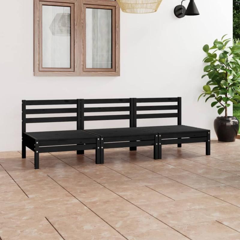 vidaXL Juego de muebles de jardín 3 pzas madera de pino maciza negro vidaXL Juego de muebles de jardín 3 pzas madera de pino maciza negro