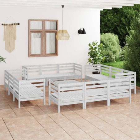 vidaXL Juego de muebles de jardín 13 piezas madera maciza pino blanco