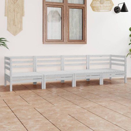 vidaXL Juego de muebles de jardín 4 piezas madera maciza pino blanco