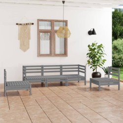vidaXL Juego de muebles de jardín 5 piezas madera maciza de pino gris