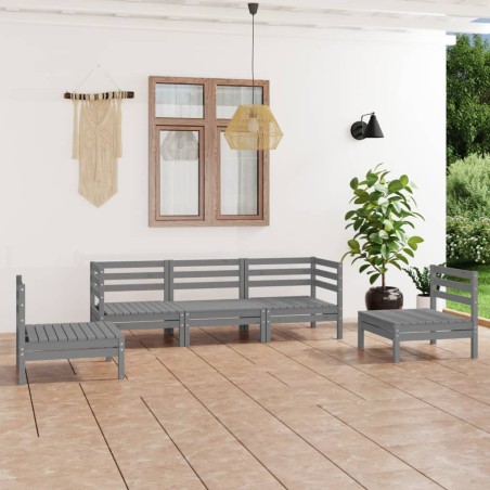 vidaXL Juego de muebles de jardín 5 piezas madera maciza de pino gris