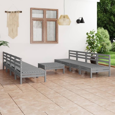 vidaXL Juego de muebles de jardín 9 piezas madera maciza de pino gris