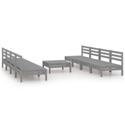 vidaXL Juego de muebles de jardín 9 piezas madera maciza de pino gris