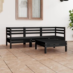vidaXL Juego de muebles de jardín 4 pzas madera de pino maciza negro
