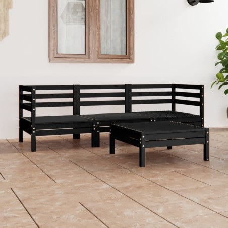 vidaXL Juego de muebles de jardín 4 pzas madera de pino maciza negro