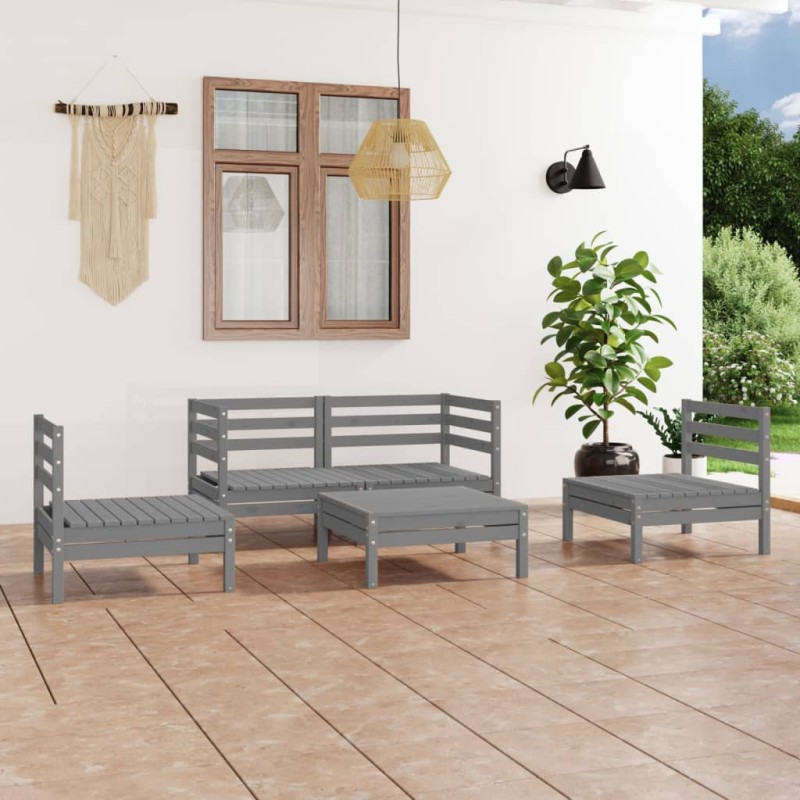 vidaXL Juego de muebles de jardín 5 piezas madera maciza de pino gris