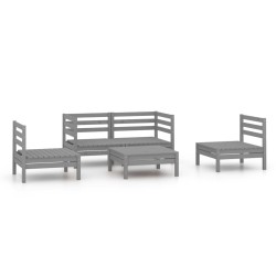 vidaXL Juego de muebles de jardín 5 piezas madera maciza de pino gris