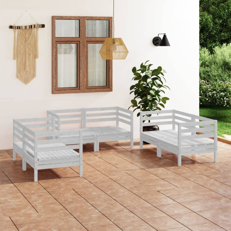 vidaXL Set de salón de jardín de 6 piezas blanco madera maciza de pino vidaXL Set de salón de jardín de 6 piezas blanco madera maciza de pino
