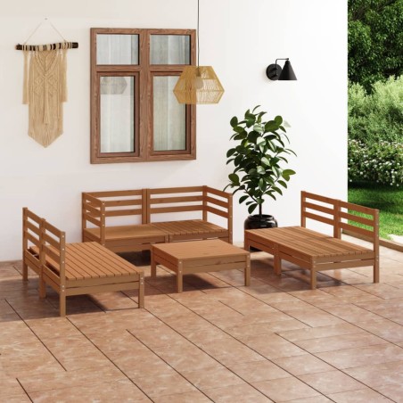 vidaXL Juego muebles de jardín 7 pzas madera maciza pino marrón miel