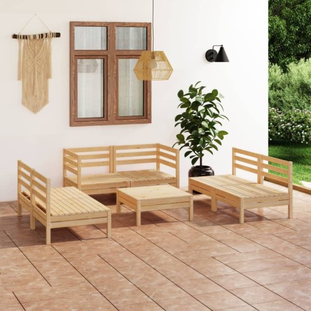 vidaXL Juego de muebles de jardín 7 piezas madera maciza de pino