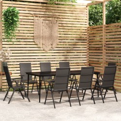 vidaXL Juego de comedor para jardín 9 piezas negro