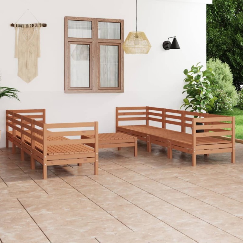vidaXL Juego muebles de jardín 9 pzas madera maciza pino marrón miel vidaXL Juego muebles de jardín 9 pzas madera maciza pino marrón miel