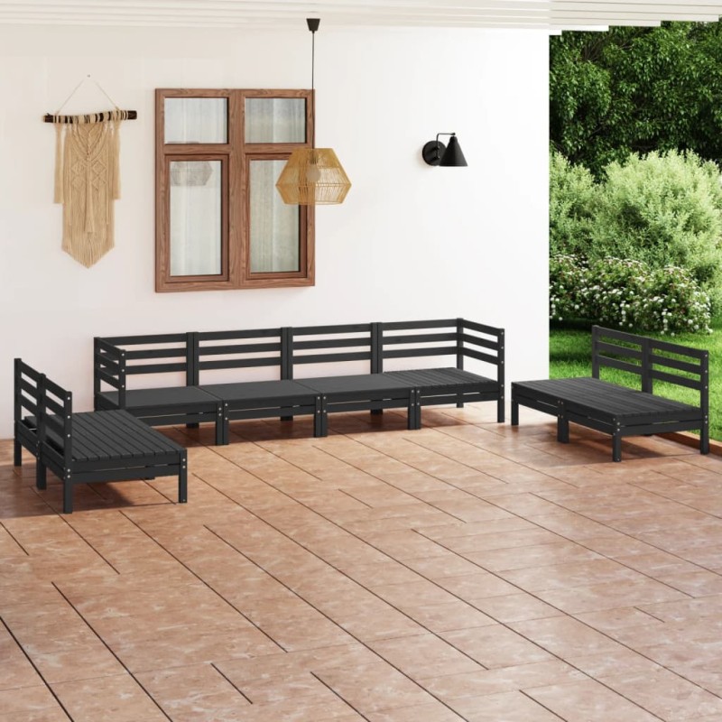 vidaXL Juego de muebles de jardín 8 pzas madera de pino maciza negro vidaXL Juego de muebles de jardín 8 pzas madera de pino maciza negro
