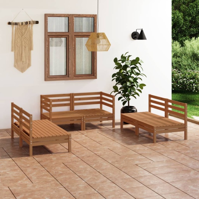 vidaXL Juego muebles de jardín 6 pzas madera maciza pino marrón miel vidaXL Juego muebles de jardín 6 pzas madera maciza pino marrón miel
