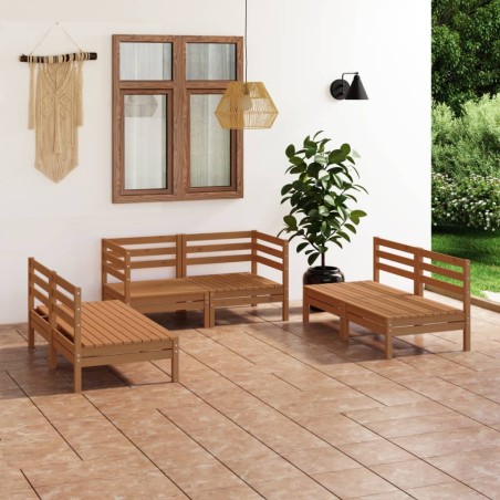 vidaXL Juego muebles de jardín 6 pzas madera maciza pino marrón miel