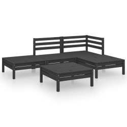 vidaXL Juego de muebles de jardín 5 pzas madera de pino maciza negro