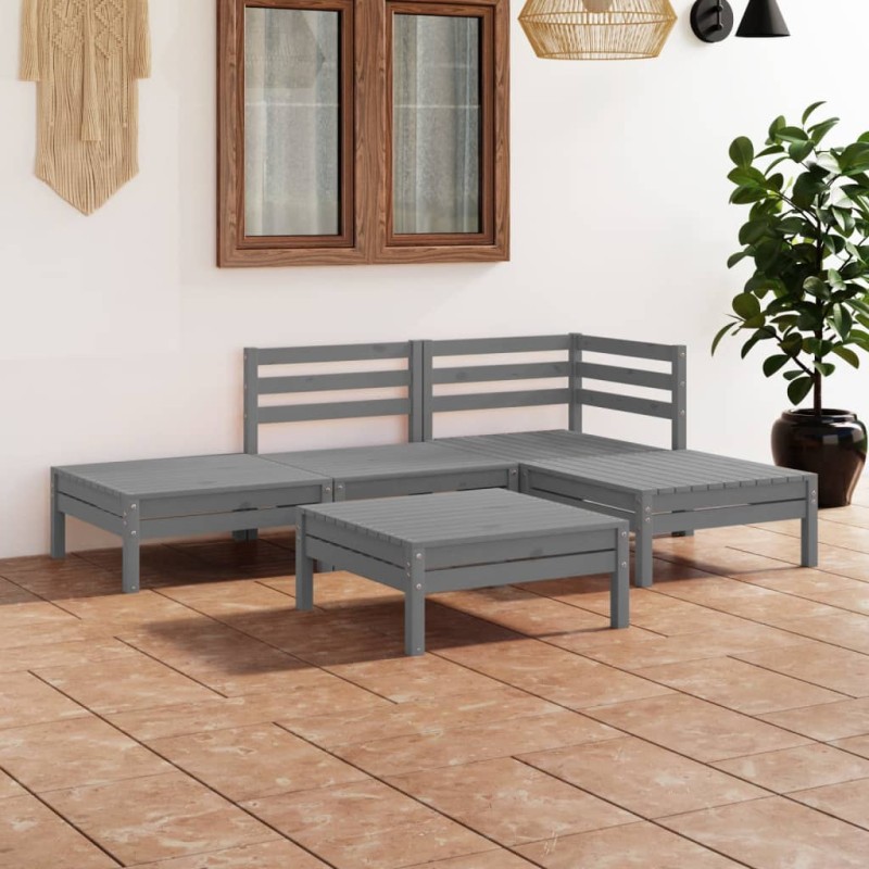 vidaXL Juego de muebles de jardín 5 piezas madera maciza de pino gris
