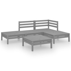 vidaXL Juego de muebles de jardín 5 piezas madera maciza de pino gris