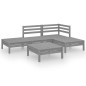 vidaXL Juego de muebles de jardín 5 piezas madera maciza de pino gris