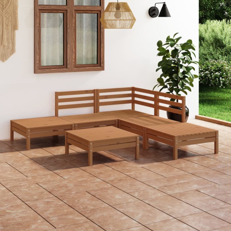 vidaXL Juego muebles de jardín 6 pzas madera maciza pino marrón miel vidaXL Juego muebles de jardín 6 pzas madera maciza pino marrón miel