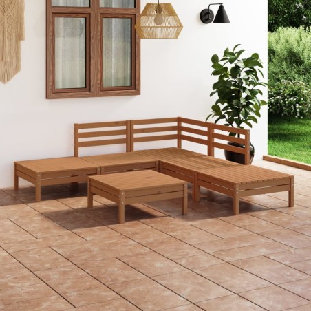 vidaXL Juego muebles de jardín 6 pzas madera maciza pino marrón miel