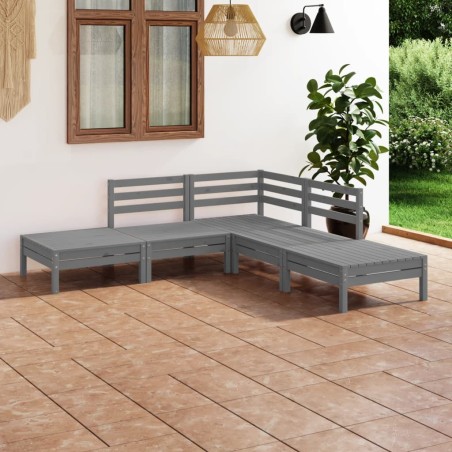 vidaXL Juego de muebles de jardín 5 piezas madera maciza de pino gris
