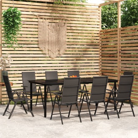 vidaXL Juego de comedor para jardín 9 piezas negro