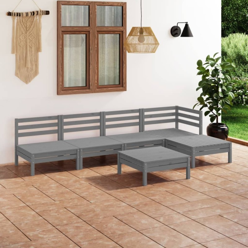 vidaXL Juego de muebles de jardín 6 piezas madera maciza de pino gris vidaXL Juego de muebles de jardín 6 piezas madera maciza de pino gris