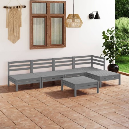 vidaXL Juego de muebles de jardín 6 piezas madera maciza de pino gris