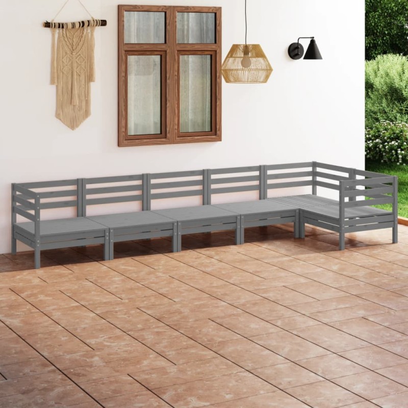 vidaXL Juego de muebles de jardín 6 piezas madera maciza de pino gris vidaXL Juego de muebles de jardín 6 piezas madera maciza de pino gris