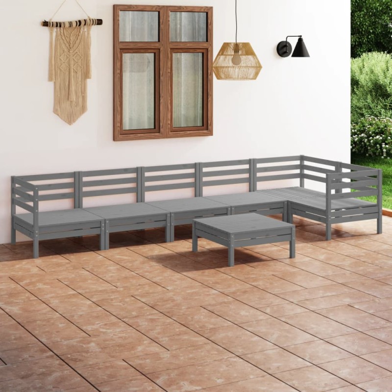 vidaXL Juego de muebles de jardín 7 piezas madera de pino maciza gris